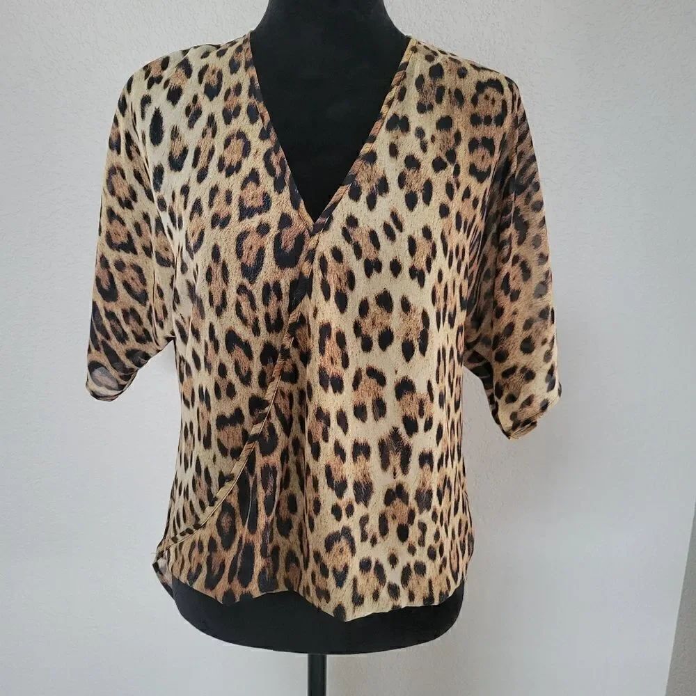 WAYF Animal Print Blouse Top XS